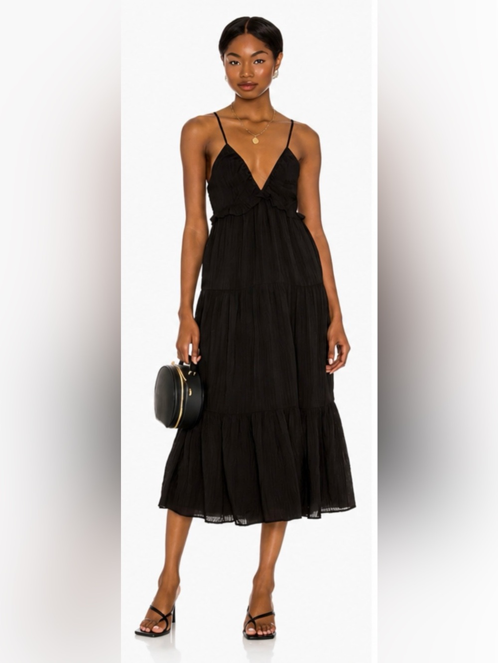 Tularosa Rian Dress Black Tiered Midi Dress XS
